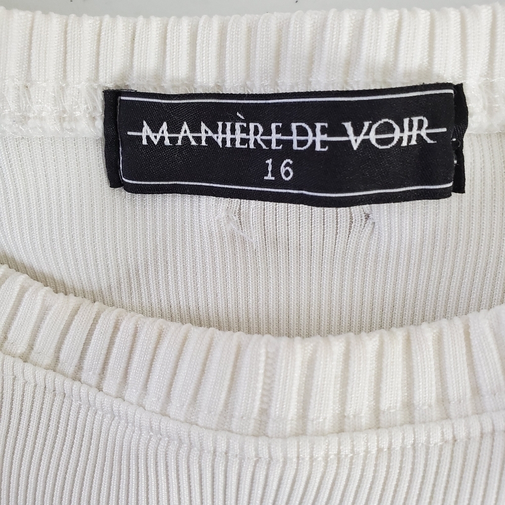Maniere De Voir Ribbed Crop Top Size 16 White Long Sleeve Pullover Baddie Spring - Picture 9 of 12